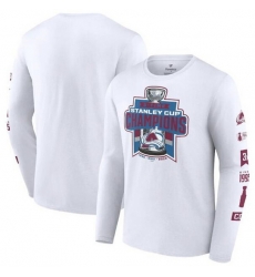 Men Colorado Avalanche White 3 Time Stanley Cup Champions Long Sleeve T Shirt Men Colorado Avalanche White 3 Time Stanley Cup Champions Long Sleeve T Shirt