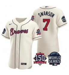 Men Atlanta Braves 7 Dansby Swanson 2021 Cream World Series With 150th Anniversary Patch Stitched Baseball Jersey Men Atlanta Braves 7 Dansby Swanson 2021 Cream World Series With 150th Anniversary Patch Stitched Baseball Jersey