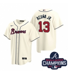 Men Nike Atlanta Braves 13 Ronald Acuna Jr Cream Alternate Stitched Baseball Stitched MLB 2021 Champions Patch Jersey Men Nike Atlanta Braves 13 Ronald Acuna Jr Cream Alternate Stitched Baseball Stitched MLB 2021 Champions Patch Jersey