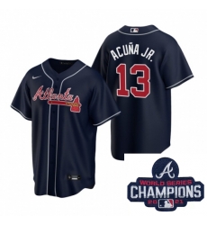 Men Nike Atlanta Braves 13 Ronald Acuna Jr Navy Alternate Stitched Baseball Stitched MLB 2021 Champions Patch Jersey Men Nike Atlanta Braves 13 Ronald Acuna Jr Navy Alternate Stitched Baseball Stitched MLB 2021 Champions Patch Jersey