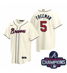 Men Nike Atlanta Braves 5 Freddie Freeman Cream Alternate Stitched Baseball Stitched MLB 2021 Champions Patch Jersey Men Nike Atlanta Braves 5 Freddie Freeman Cream Alternate Stitched Baseball Stitched MLB 2021 Champions Patch Jersey