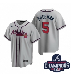 Men Nike Atlanta Braves 5 Freddie Freeman Gray Road Stitched Baseball Stitched MLB 2021 Champions Patch Jersey Men Nike Atlanta Braves 5 Freddie Freeman Gray Road Stitched Baseball Stitched MLB 2021 Champions Patch Jersey