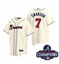 Men Nike Atlanta Braves 7 Dansby Swanson Cream Alternate Stitched Baseball Stitched MLB 2021 Champions Patch Jersey Men Nike Atlanta Braves 7 Dansby Swanson Cream Alternate Stitched Baseball Stitched MLB 2021 Champions Patch Jersey