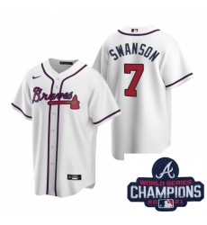 Men Nike Atlanta Braves 7 Dansby Swanson White Home Stitched Baseball Stitched MLB 2021 Champions Patch Jersey Men Nike Atlanta Braves 7 Dansby Swanson White Home Stitched Baseball Stitched MLB 2021 Champions Patch Jersey