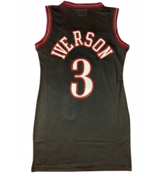 Women 76ers 3 Allen Iverson Dress Stitched Jersey Black II Women 76ers 3 Allen Iverson Dress Stitched Jersey Black II