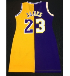 Women Los Angeles Lakers 23 Lebron James Dress Stitched Jersey Yellow Purple Split II Women Los Angeles Lakers 23 Lebron James Dress Stitched Jersey Yellow Purple Split II