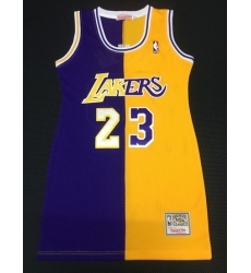 Women Los Angeles Lakers 23 Lebron James Dress Stitched Jersey Yellow Purple Split Women Los Angeles Lakers 23 Lebron James Dress Stitched Jersey Yellow Purple Split