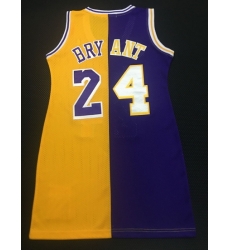 Women Los Angeles Lakers 24 Kobe Bryant Dress Stitched Jersey Yellow Purple Split II Women Los Angeles Lakers 24 Kobe Bryant Dress Stitched Jersey Yellow Purple Split II