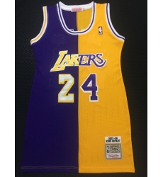 Women Los Angeles Lakers 24 Kobe Bryant Dress Stitched Jersey Yellow Purple Split Women Los Angeles Lakers 24 Kobe Bryant Dress Stitched Jersey Yellow Purple Split
