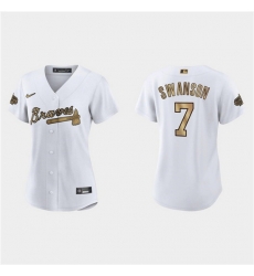 Women Atlanta Braves 7 Dansby Swanson 2022 All Star White Stitched Baseball Jersey Women Atlanta Braves 7 Dansby Swanson 2022 All Star White Stitched Baseball Jersey