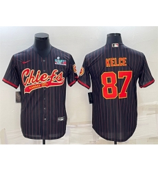 Men Kansas City Chiefs 87 Travis Kelce Black With Super Bowl LVII Patch Cool Base Stitched Baseball Jersey Men Kansas City Chiefs 87 Travis Kelce Black With Super Bowl LVII Patch Cool Base Stitched Baseball Jersey
