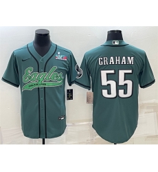 Men Philadelphia Eagles 55 Brandon Graham Green With Super Bowl LVII Patch Cool Base Stitched Baseball Jersey Men Philadelphia Eagles 55 Brandon Graham Green With Super Bowl LVII Patch Cool Base Stitched Baseball Jersey