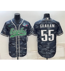 Men Philadelphia Eagles 55 Brandon Graham Grey Camo With Super Bowl LVII Patch Cool Base Stitched Baseball Jersey Men Philadelphia Eagles 55 Brandon Graham Grey Camo With Super Bowl LVII Patch Cool Base Stitched Baseball Jersey