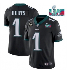 Men Women Youth Toddler Philadelphia Eagles 1 Jalen Hurts Black Super Bowl LVII Patch And 2 Star C Patch Vapor Untouchable Limited Stitched Jersey Men Women Youth Toddler Philadelphia Eagles 1 Jalen Hurts Black Super Bowl LVII Patch And 2 Star C Patch Vapor Untouchable Limited Stitched Jersey