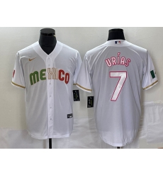 Men Mexico Baseball 7 Julio Urias White 2023 World Baseball Classic Stitched JerseyS Men Mexico Baseball 7 Julio Urias White 2023 World Baseball Classic Stitched JerseyS