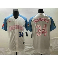 Men's Mexico Baseball #34 Fernando Valenzuela Number 2023 White Blue World Classic Stitched Jerseys Men's Mexico Baseball #34 Fernando Valenzuela Number 2023 White Blue World Classic Stitched Jerseys