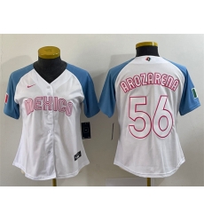 Women Mexico Baseball 56 Randy Arozarena 2023 White Blue World Baseball Classic Stitched Jersey 1 Women Mexico Baseball 56 Randy Arozarena 2023 White Blue World Baseball Classic Stitched Jersey 1