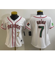 Women's Mexico Baseball #7 Julio Urias Number 2023 White World Classic Stitched Jersey3 Women's Mexico Baseball #7 Julio Urias Number 2023 White World Classic Stitched Jersey3