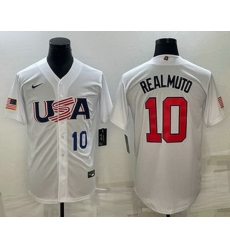 Men's USA Baseball #10 JT Realmuto Number 2023 White World Baseball Classic Stitched Jersey Men's USA Baseball #10 JT Realmuto Number 2023 White World Baseball Classic Stitched Jersey