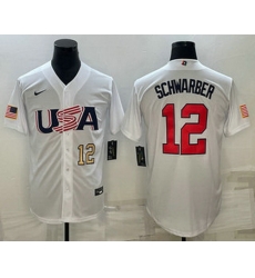 Mens USA Baseball #12 Kyle Schwarber Number 2023 White World Baseball Classic Stitched Jersey Mens USA Baseball #12 Kyle Schwarber Number 2023 White World Baseball Classic Stitched Jersey