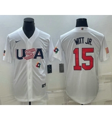 Men's USA Baseball #15 Bobby Witt Jr Number 2023 White World Baseball Classic Replica Stitched Jersey1 Men's USA Baseball #15 Bobby Witt Jr Number 2023 White World Baseball Classic Replica Stitched Jersey1