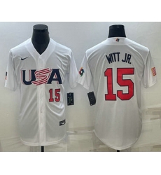Mens USA Baseball #15 Bobby Witt Jr Number 2023 White World Baseball Classic Replica Stitched Jersey Mens USA Baseball #15 Bobby Witt Jr Number 2023 White World Baseball Classic Replica Stitched Jersey