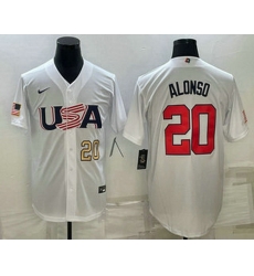 Men's USA Baseball #20 Pete Alonso Number 2023 White World Baseball Classic Stitched Jersey Men's USA Baseball #20 Pete Alonso Number 2023 White World Baseball Classic Stitched Jersey