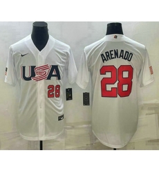 Mens USA Baseball #28 Nolan Arenado Number 2023 White World Baseball Classic Replica Stitched Jersey Mens USA Baseball #28 Nolan Arenado Number 2023 White World Baseball Classic Replica Stitched Jersey