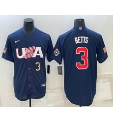 Men's USA Baseball #3 Mookie Betts Number 2023 Navy World Baseball Classic Stitched Jersey Men's USA Baseball #3 Mookie Betts Number 2023 Navy World Baseball Classic Stitched Jersey