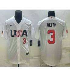 Men's USA Baseball #3 Mookie Betts Number 2023 White World Baseball Classic Replica Stitched Jersey Men's USA Baseball #3 Mookie Betts Number 2023 White World Baseball Classic Replica Stitched Jersey