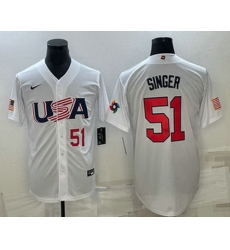 Men's USA Baseball #51 Brady Singer Number 2023 White World Baseball Classic Stitched Jersey Men's USA Baseball #51 Brady Singer Number 2023 White World Baseball Classic Stitched Jersey