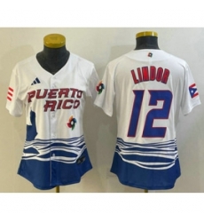 Womens Puerto Rico Baseball 12 Francisco Lindor 2023 White World Classic Stitched Jerseys Womens Puerto Rico Baseball 12 Francisco Lindor 2023 White World Classic Stitched Jerseys