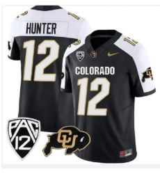 Colorado Buffaloes #12 Travis Hunter Black White 2023 Fuse Stitched Football Jersey Colorado Buffaloes #12 Travis Hunter Black White 2023 Fuse Stitched Football Jersey