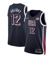 Men USA Basketball 12 Jrue Holiday Navy 2024 Swingman Stitched Jersey Men USA Basketball 12 Jrue Holiday Navy 2024 Swingman Stitched Jersey