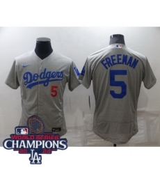 Men Nike Los Angeles Dodgers Freddie Freeman #5 Gray Flex Base 2024 World Series Champions Stitched MLB Jersey Men Nike Los Angeles Dodgers Freddie Freeman #5 Gray Flex Base 2024 World Series Champions Stitched MLB Jersey