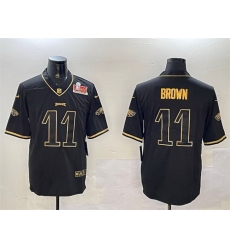 Men Philadelphia Eagles 11 A J Brown Black Gold 2025 Super Bowl LIX Patch Salute To Service Vapor Untouchable Limited Stitched Football Jersey Men Philadelphia Eagles 11 A J Brown Black Gold 2025 Super Bowl LIX Patch Salute To Service Vapor Untouchable Limited Stitched Football Jersey
