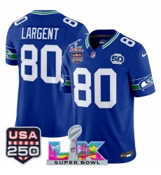 Youth Seattle Seahawks 80 Steve Largent Royal 2025 F U S E Super Bowl LX Patch And 50th Season USA 250 Patch Vapor Throwback Limited Stitched Football Je Youth Seattle Seahawks 80 Steve Largent Royal 2025 F U S E Super Bowl LX Patch And 50th Season USA 250 Patch Vapor Throwback Limited Stitched Football Je