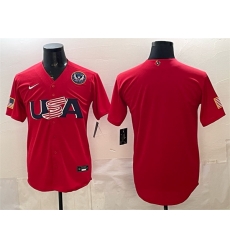 Men USA Baseball Blank Red 2026 World Baseball Classic United States 250th Anniversary Patch Stadium Stitched Jersey Men USA Baseball Blank Red 2026 World Baseball Classic United States 250th Anniversary Patch Stadium Stitched Jersey